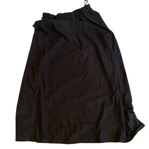 Black Elastic-Waist Midi Skirt